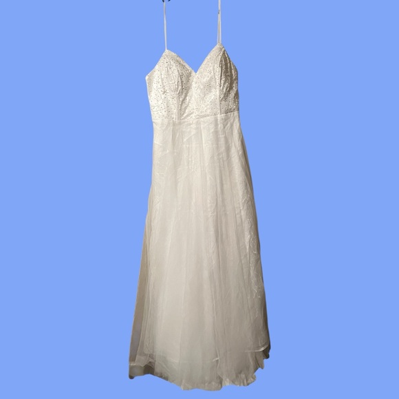 NWT Lulus XL white lace pearl beaded bodice wedding dress - Picture 12 of 16